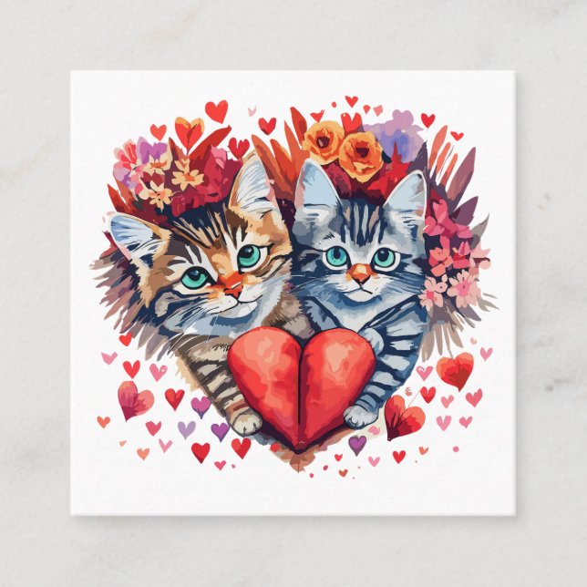 Tarjeta De Fidelización Acuarela San Valentín gatos con amor (Anverso)
