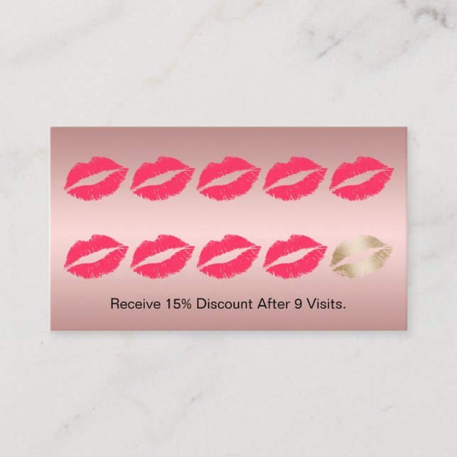 Tarjeta De Fidelización Artista de maquillaje Labios Rojos Rosa Golpe de L (Anverso)