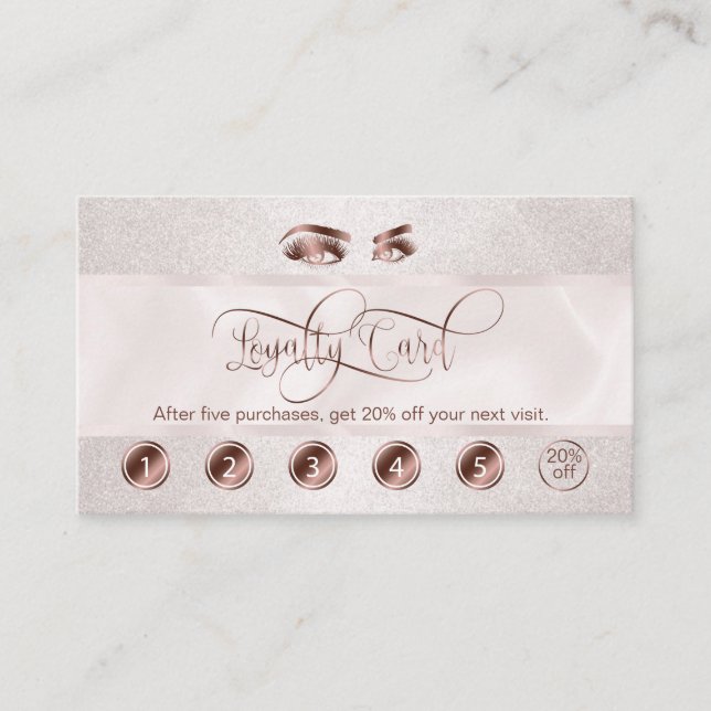 Tarjeta De Fidelización Artista de maquillaje Ojos de ceja azotes Rosa Oro (Anverso)