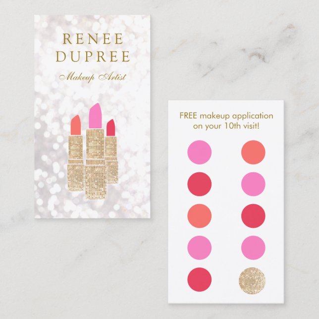 Tarjeta De Fidelización Artista de maquillaje Palo de oro 10 Lealtad de pu (Anverso / Reverso)