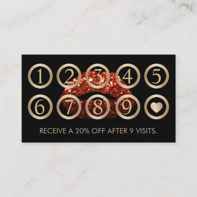 Tarjeta De Fidelización Artista de maquillaje Purpurina Rojo Lips Lealtad  (Anverso)