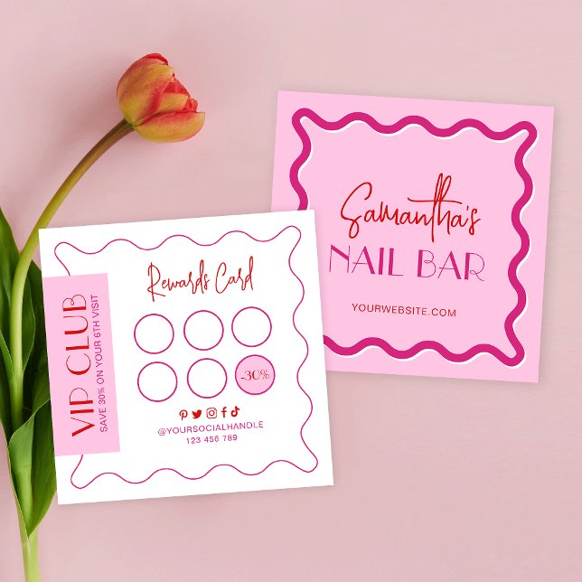 Tarjeta De Fidelización Artista retro rosado y rojo moderno de salón de be (Subido por el creador)