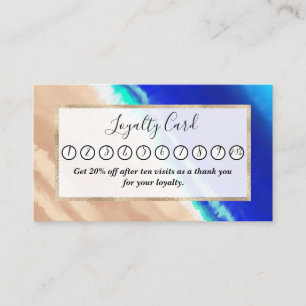 Tarjeta De Fidelización Artsy Modern Blue Verde azulado Sandy Beach Waterc