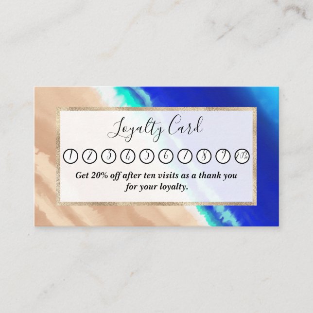 Tarjeta De Fidelización Artsy Modern Blue Verde azulado Sandy Beach Waterc (Anverso)