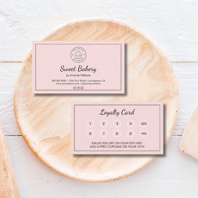 Tarjeta De Fidelización Bakery Custom Logo Pink Business Reward (Bakery Custom Logo Pink Business Reward Loyalty Card)