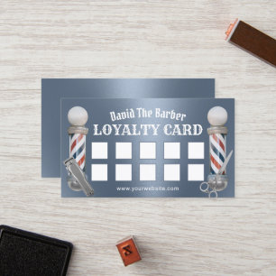 Tarjeta De Fidelización Barber Shop Barbershop Lealtad azul turbia metáli