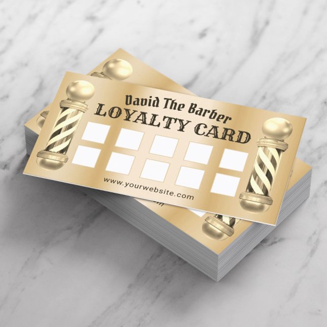 Tarjeta De Fidelización Barber Shop Barbershop Lealtad de Oro Moderna (Subido por el creador)