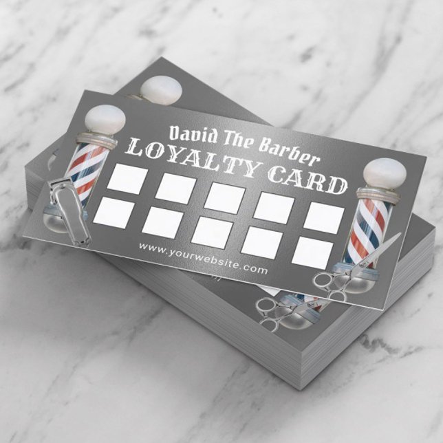 Tarjeta De Fidelización Barber Shop Barbershop Lealtad de Plata Metálica (Subido por el creador)