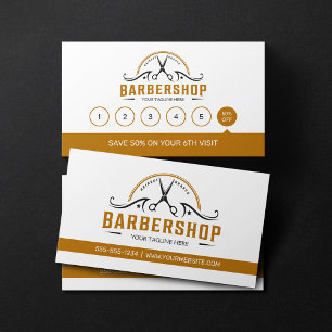 Tarjeta De Fidelización Barbería Minimal White & Rusty Brown Coiffeur