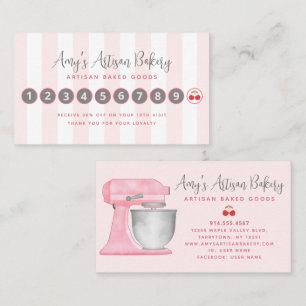 Tarjeta De Fidelización Batidora de cocina rosa claro rayas blancas Pastel