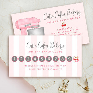 Tarjeta De Fidelización Batidora de cocina rosa claro rayas blancas Pastel
