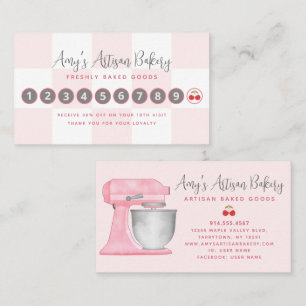 Tarjeta De Fidelización Batidora de cocina rosa claro y blanco a cuadros P