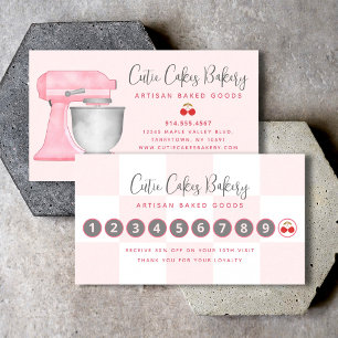 Tarjeta De Fidelización Batidora de cocina rosa claro y blanco a cuadros P