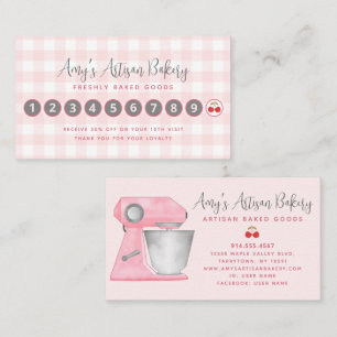Tarjeta De Fidelización Batidora de Panadería Rosa Gingham Cuadros Pastele