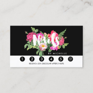 Tarjeta De Fidelización Beauty Florals Nail Salon Black Loyalty Card