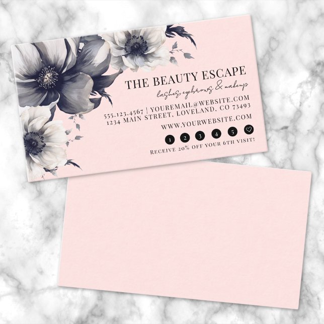 Tarjeta De Fidelización Belleza floral rosada de Rubor (Blush Pink Floral Beauty Loyalty Card)