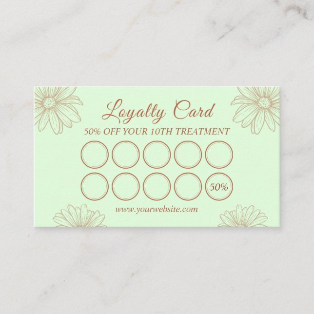 Tarjeta De Fidelización Blush Green loyalty Card for Salon & Beauty Artist (Anverso)