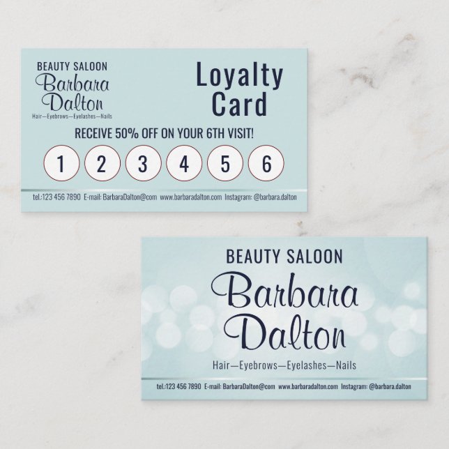 Tarjeta De Fidelización Bokeh azul simple y elegante (Anverso / Reverso)