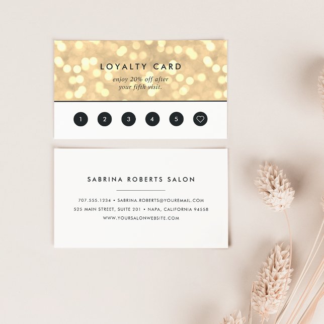 Tarjeta De Fidelización Bokeh de oro de champagne | Cliente (Subido por el creador)