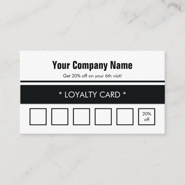 Tarjeta De Fidelización Borde simple blanco negro de 6 puntas (Anverso)