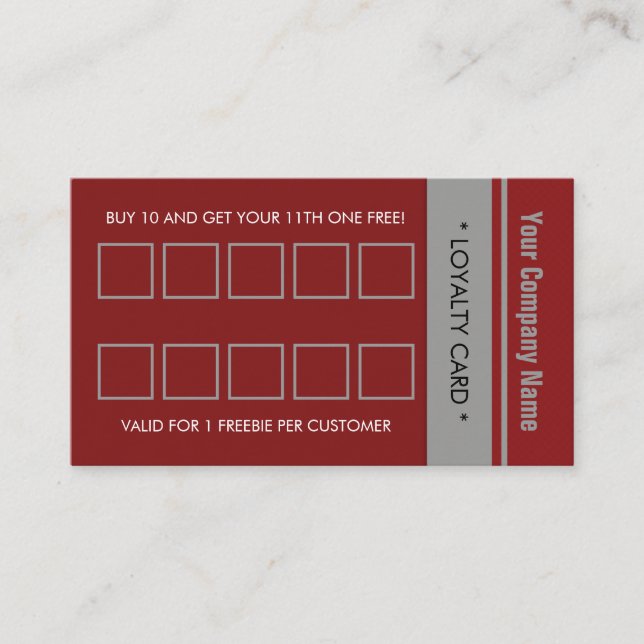 Tarjeta De Fidelización Borde simple gris rojo 10 punzonado (Anverso)