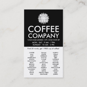 Tarjeta De Fidelización búsqueda de palabras de café OBTENER UNA COPA GRAT