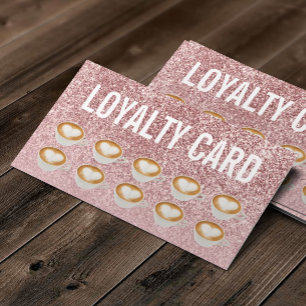 Tarjeta De Fidelización Café Cafe Rosa moderno Lealtad Purpurina de oro