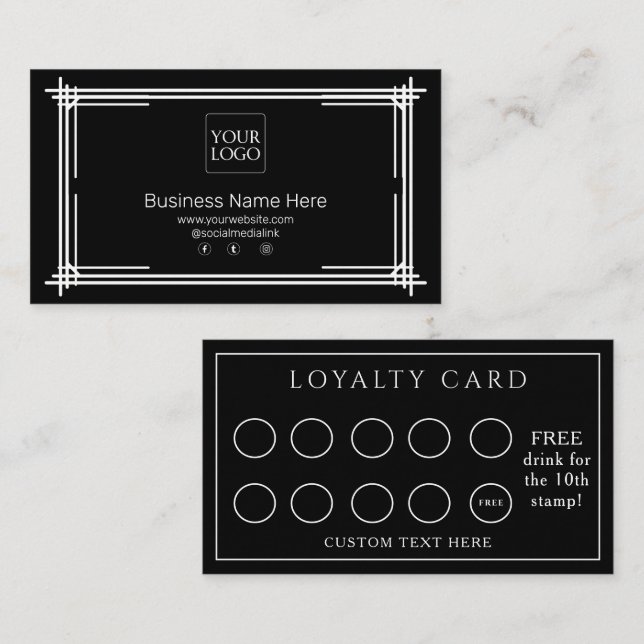 Tarjeta De Fidelización Café de café de negocios formal negro moderno (Anverso / Reverso)