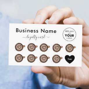 Tarjeta De Fidelización Café de Corazón Marrón Cute Añade Tu Logo Elegante