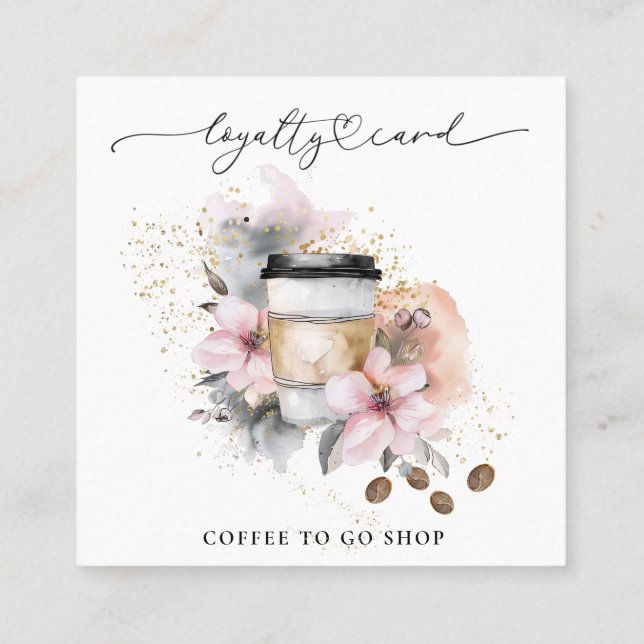 Tarjeta De Fidelización *~* Café Para Ir Espresso QR Recompensa Floral (Reverso)