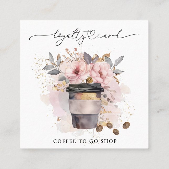 Tarjeta De Fidelización *~* Café Para Ir Premios QR Floral Rosa (Reverso)