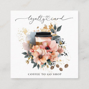 Tarjeta De Fidelización *~* Café QR Para Ir Purpurina Heart Rewards Floral