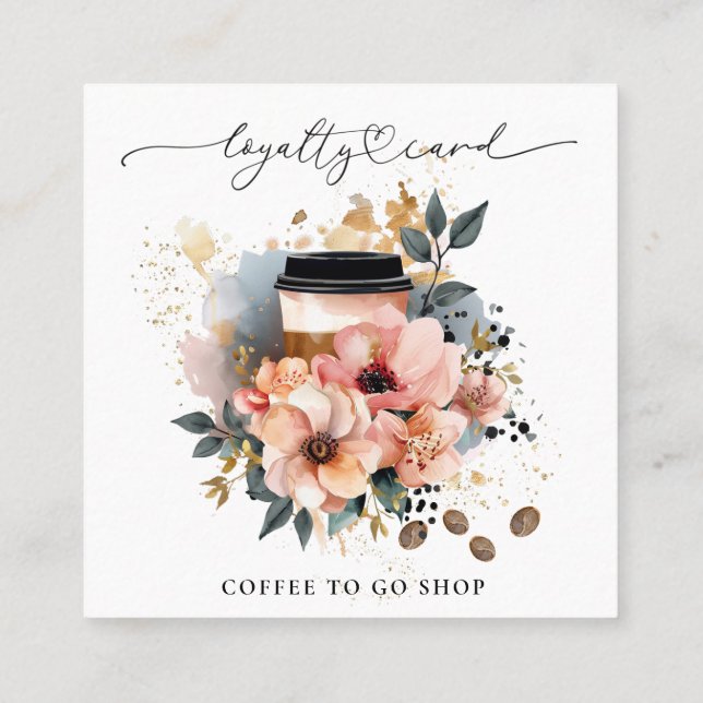Tarjeta De Fidelización *~* Café QR Para Ir Purpurina Heart Rewards Floral (Reverso)