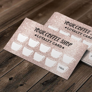 Tarjeta De Fidelización Café Rosa de Rubor moderno con café de oro