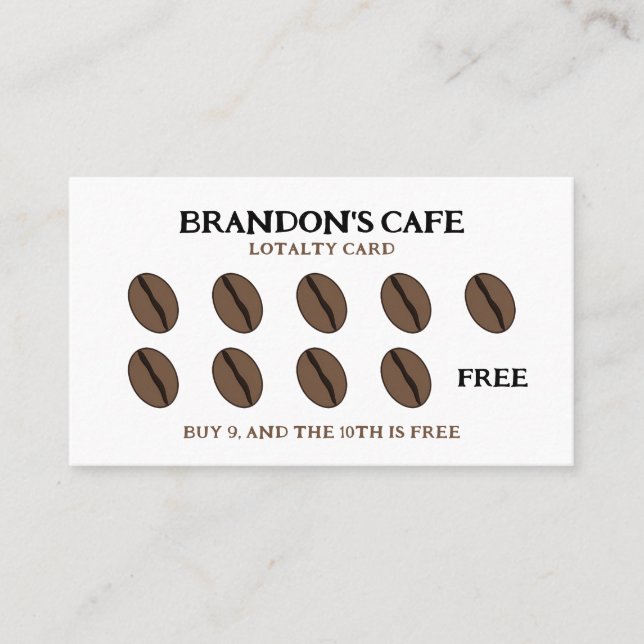 Tarjeta De Fidelización Café simple marrón y blanco (Anverso)