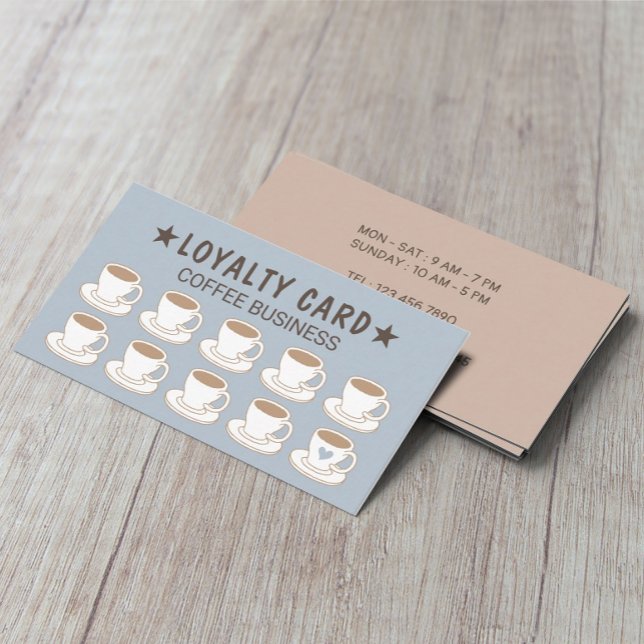 Tarjeta De Fidelización Cafetería Cute Cups Dusty Blue Coffee Lealty (Subido por el creador)