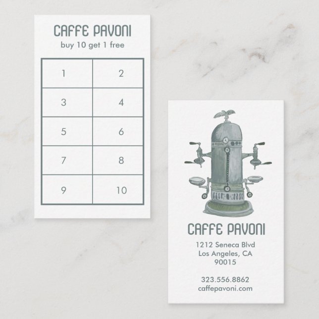 Tarjeta De Fidelización Cafetería de café de época de espresso acuático (Anverso / Reverso)