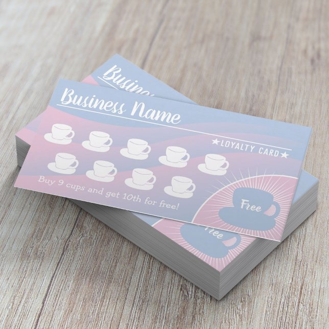 Tarjeta De Fidelización Cafetería Elegante Pastel Azul y Rosa (Subido por el creador)