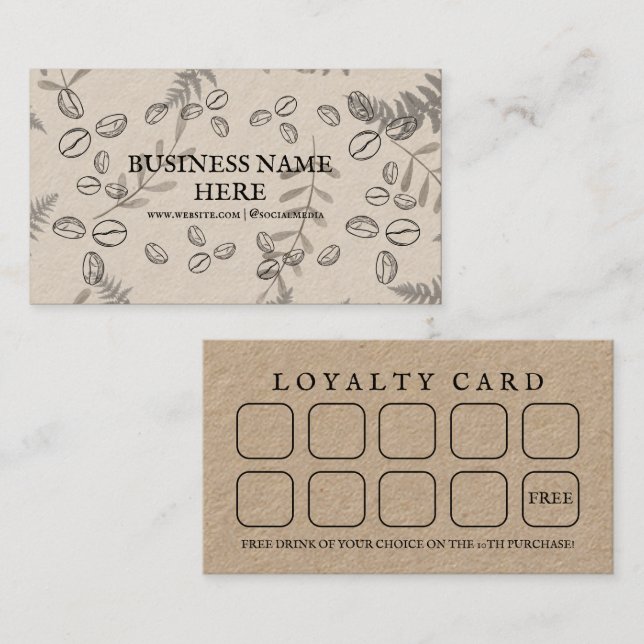 Tarjeta De Fidelización Cafetería Kraft Coffee Beans Café Coffee Shop (Anverso / Reverso)