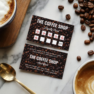 Tarjeta De Fidelización cafetería minimalista de color marrón oscuro con g