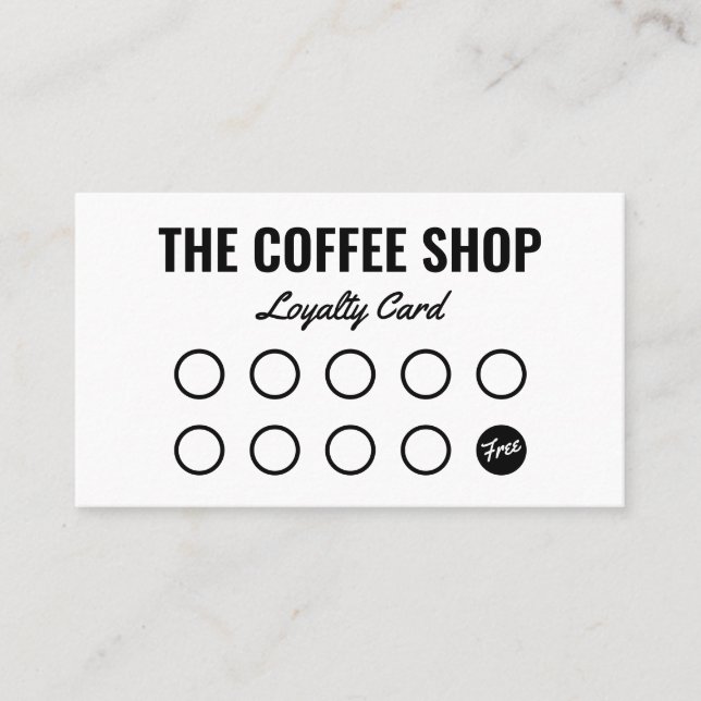 Tarjeta De Fidelización Cafetería moderna blanca y negra sencilla (Anverso)