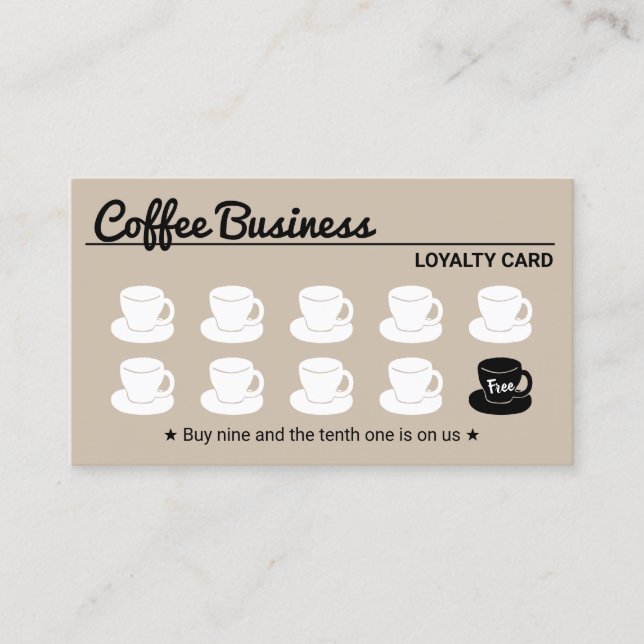 Tarjeta De Fidelización Cafetería Plata Beige Lealtad del Cliente (Anverso)