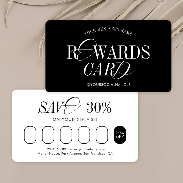 Tarjeta De Fidelización Caligrafía nostálgica mínima Salón blanco y negro (Stylish loyalty cards with modern calligraphy in a minimal black and white design)