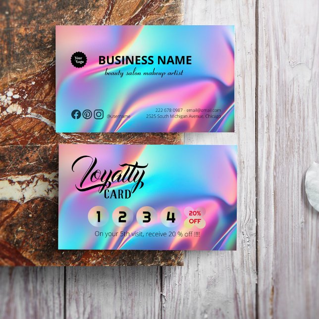 Tarjeta De Fidelización Calígrafo de guión elegante de esteticista holográ (Holographic Aesthetician Elegant Script Calligraph Loyalty Card)