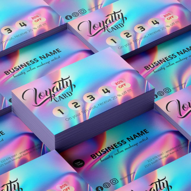 Tarjeta De Fidelización Calígrafo de guión elegante de esteticista holográ (Holographic Aesthetician Elegant Script Calligraph Loyalty Card)