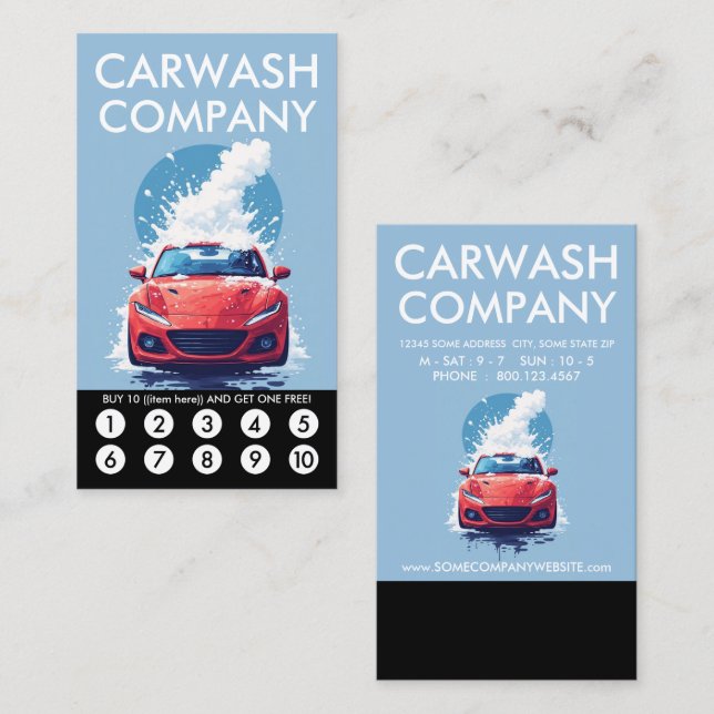Tarjeta De Fidelización Car Wash Loyalty Punch Card (Anverso / Reverso)