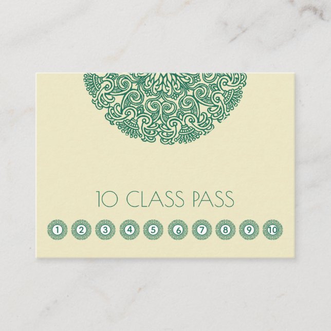 Tarjeta De Fidelización Clase de Yoga del Símbolo de Mandala Verde (Anverso)