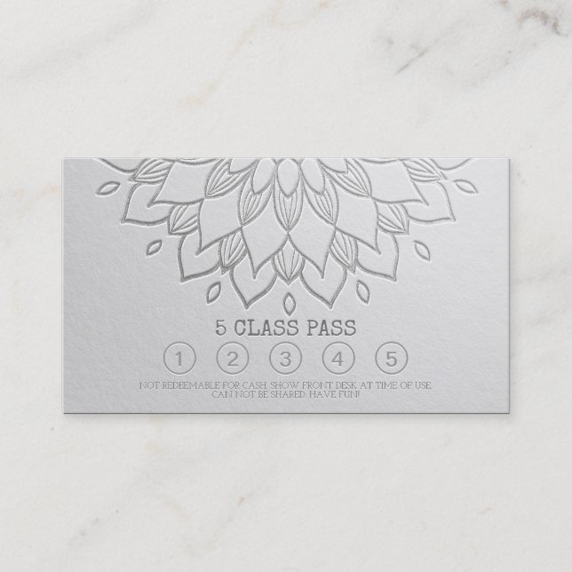 Tarjeta De Fidelización Clase Yoga Paso White Silver Emcapitador Mandala F (Anverso)