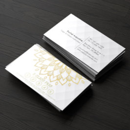 Tarjeta De Fidelización Clase Yoga Pass Gold Mandala Floral Cuero blanco