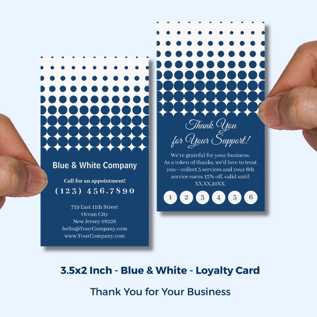 Tarjeta De Fidelización Classic Blue & White Thank You Punch (Classic Blue & White Thank You Punch Loyalty Card; Size: 3.5x2 Inch)